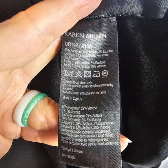 Karen Millen Black Mini Dress Sz 4 Animal Print Round Neck Short Sleeves Pleated - Picture 7 of 10